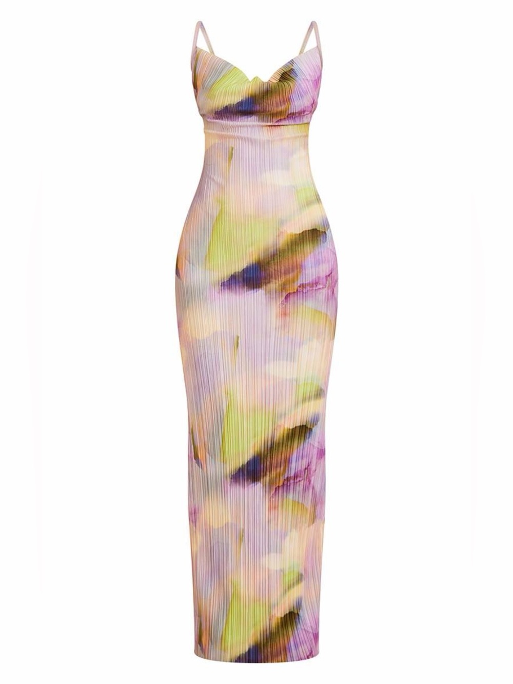 Pretty Little Things Water Color Plisse Strappy Pleated Maxi Dress Size 4